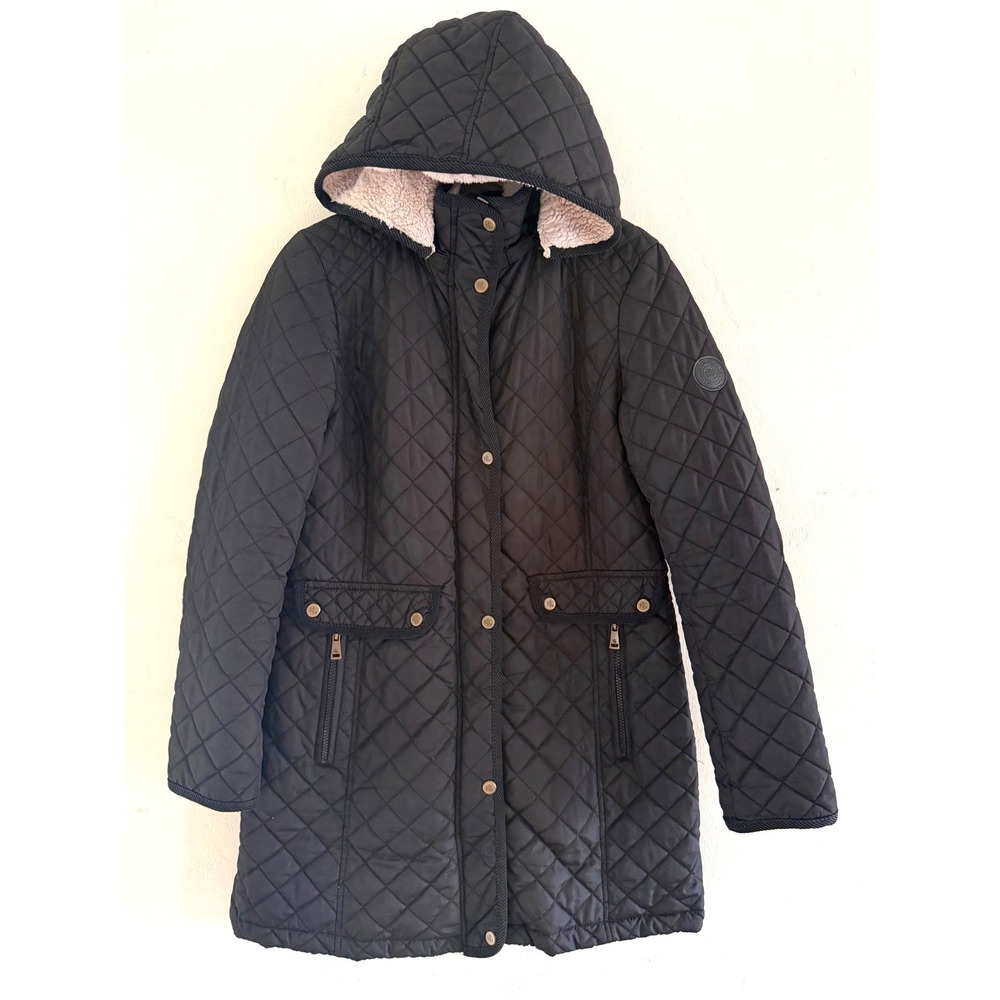 Lauren Ralph Lauren Womens Black Quilted Hooded Parka Jacket Medium RN41381